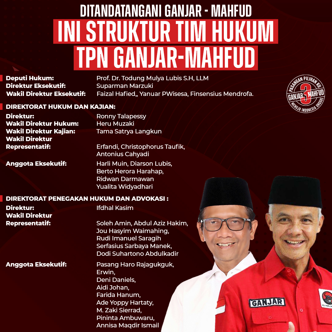 Alsharaizzah's tweet photo. Inilah Struktur Tim Hukum TPN Ganjar – Mahfud, Yang Telah Ditandatangani Ganjar – Mahfud.

Jatah Rest in Peace nabati asli indonesia Tempe Satan KSAD Niki Daesang https://t.co/vit0iMPd0d