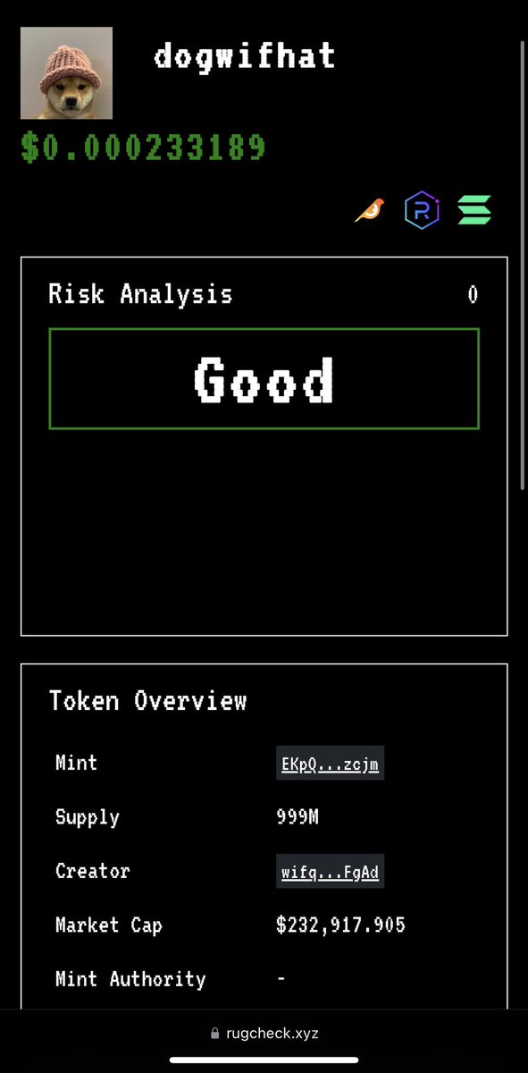 LarpedMe's tweet photo. Getting sendy vibes on this one..

Community based 🐕🧢
clean/safe contract ✅ 🔒

Still under $250k mcap. Supply shock incoming. Send it $Wif haste! $Sol $Bonk $Grok $GFY

@dogwifcoin 

https://t.co/W991E7UySx

https://t.co/8Q5EWV7ybL https://t.co/YVOuOAawTN
