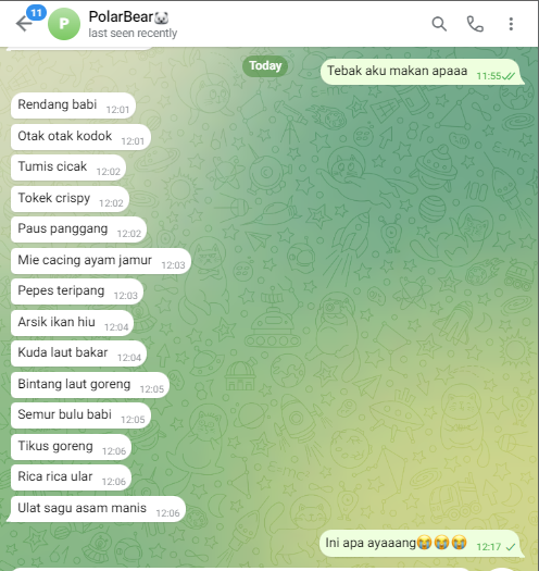Reremans's tweet photo. kelakuan si beruang kutub ;')
ga bisa main tebak tebakan sama si beruang jawabannya bikin syok... https://t.co/v36yNiorke