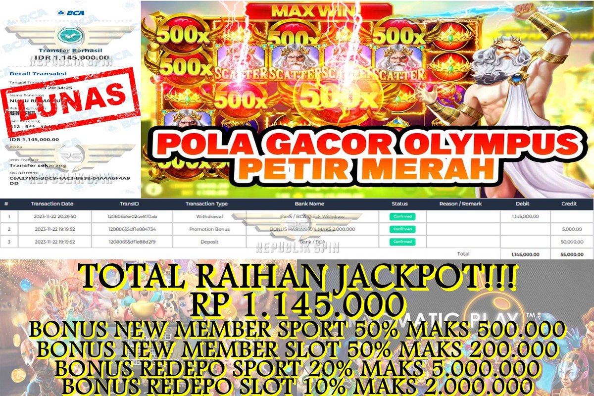 RepublikSpin's tweet photo. Selamat kepada Member #REPUBLIKSPIN. 
Provider #Pragmatic_Play
WD Rp. 1.145.000
Link Daftar : https://t.co/K9Q07AnUqk

 #BONUS #viralindo #viralterbaru #viralbokep #viralmesum #Trending #HamasTerrorist #Palestine #Israel #fypシ #bokepviral #tranding #bokepindo #tiktokchallenge https://t.co/SszE6P62ZY