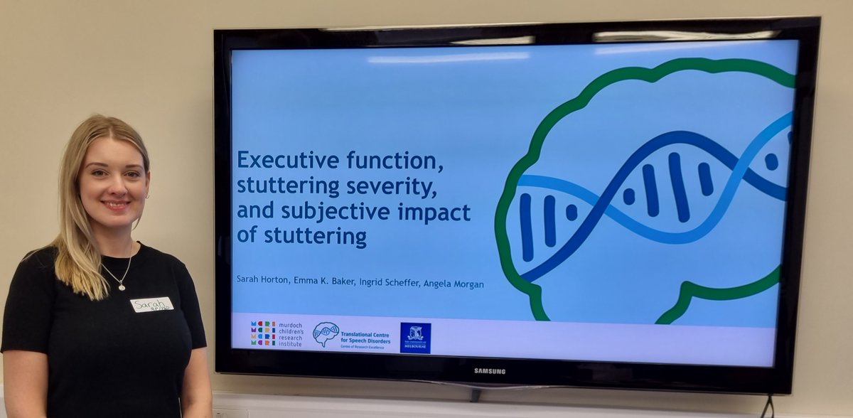 Congrats to Speech and Language PhD student Sarah Horton who has received the Travers Reid award for her presentation ‘Executive function, stuttering severity, and subjective impact of stuttering in adults who stutter.’ #stuttering #executivefunction