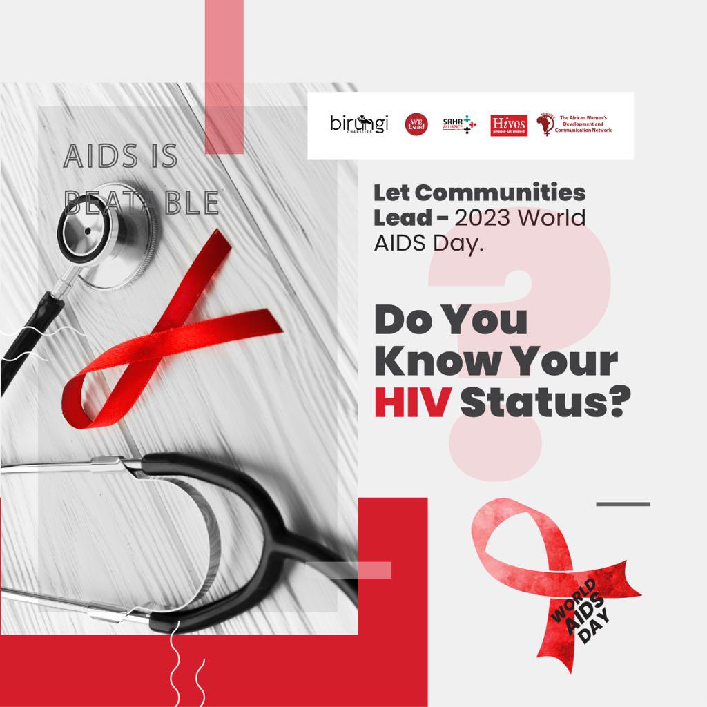 Do you know your HIV Status?
Early detection allows for timely intervention. Understanding your status empowers you to make informed decisions, practice safe behaviors, and contribute to the overall well-being of your community. 
#WorldAidsDay
#WorldsAidsDay2023  
#WeLeadOurSRHR