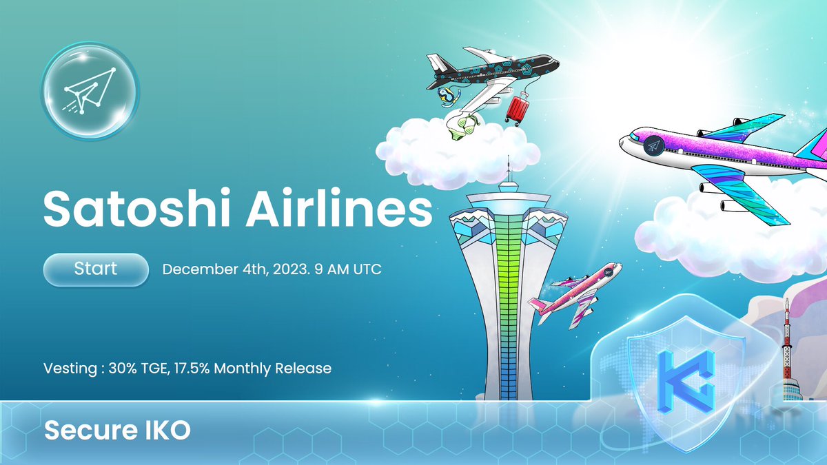 🥳 Kommunitas is thrilled to conduct our Secure #IKO with @Satoshiairlines !

✈️ Satoshi Airlines combines a fly-to-earn model (airport-based) with a travel-to-earn model (travel destination-based) to create an innovative blockchain-based travel application. Read more: