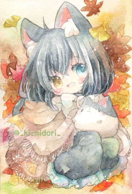 「animal ears autumn leaves」 illustration images(Latest)