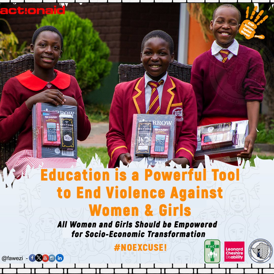 🟠 #Education is a powerful tool to end violence against women.
➡️ All women and girls should be empowered for socio-economic transformation. 
#NoExcuse #FAWEZI23 #16DaysOfActivism2023 #VAWG