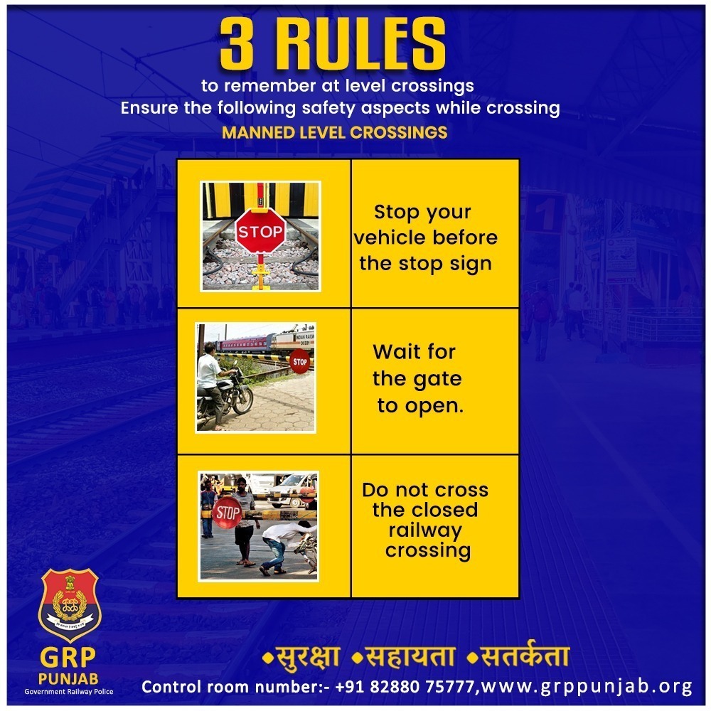 grp_punjab's tweet image. Stay Safe, Stay Aware! Remember these 3 Crucial Rules at Manned Level Crossings. Let's prioritize safety when crossing railway tracks.
.
#Safetyrules #TrainSafety #CollaborativeEffort #CMOpunjabofficial #OfficialPunjabPolice #PunjabPolice #DGPPunjabPolice #Railwaypolice #GRP