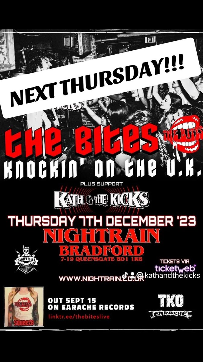 NEXT WEEK!! Thursday 7th December!! We will be LIVE IN BRADFORD at Nightrain playing with The Bites 🤘🤘🤘 DOORS 7.30pm facebook.com/events/3110950… SEE YA THERE ROCKERS!! 🖤