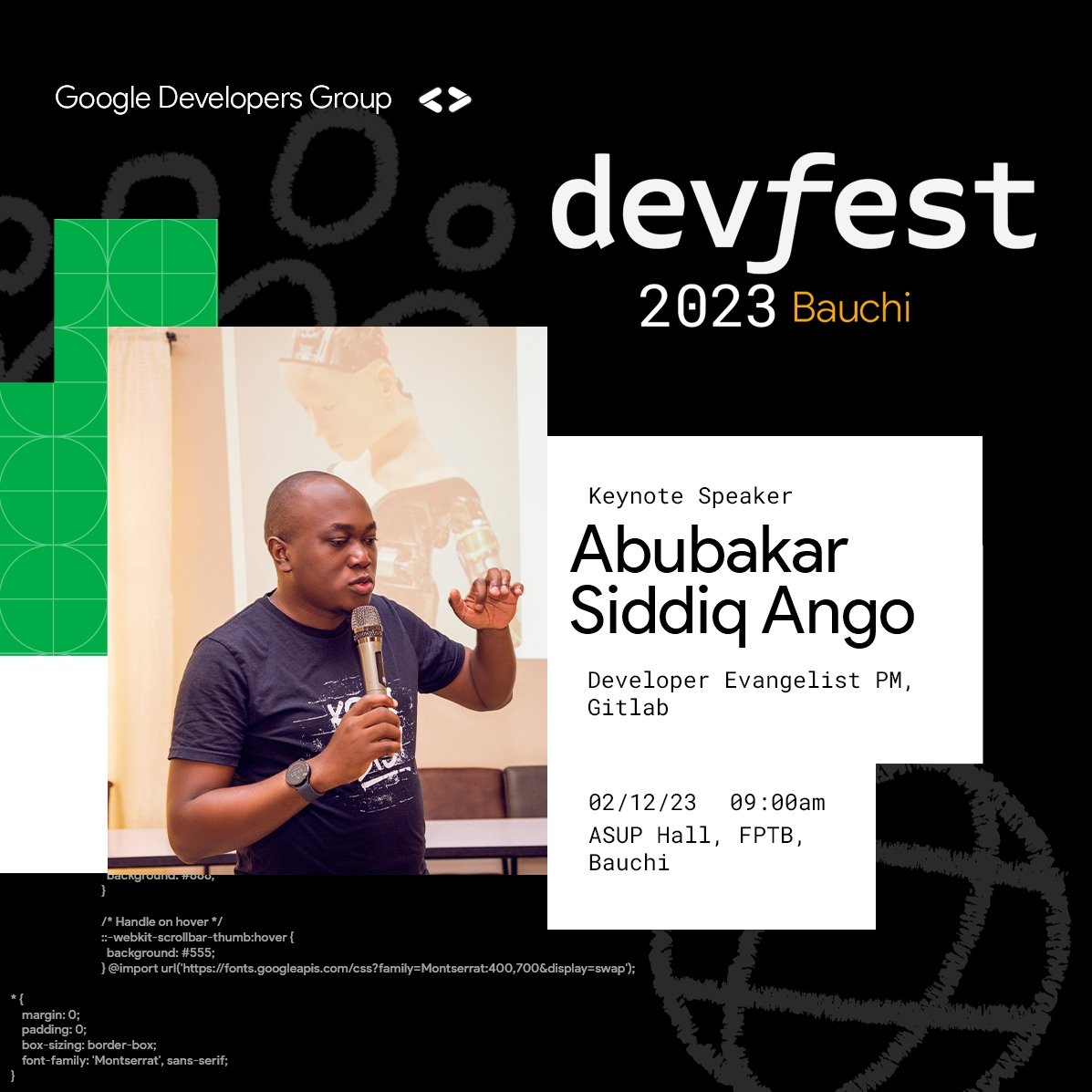 Meet Our Keynote Speaker 
Abubakar Siddiq Ango is a Developer Evangelism Program Manager at GitLab, where he speaks, writes and shares about GitLab &amp; Cloud Native technologies.
