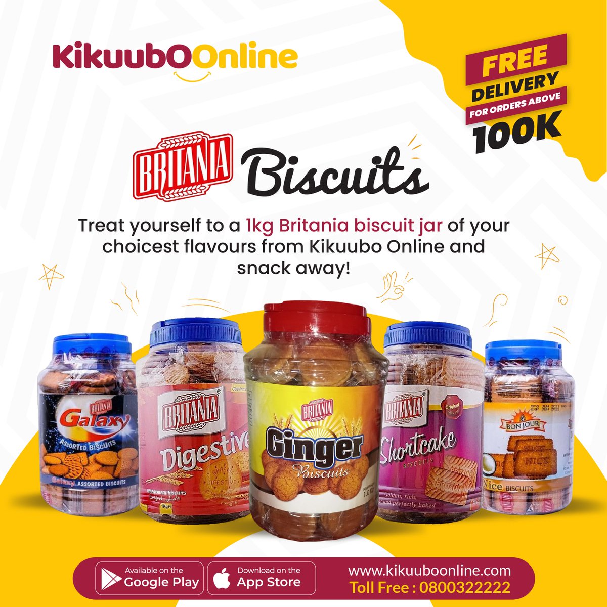 Treat yourself to a 1kg Britania biscuit jar of your choicest flavours from Kikuubo Online and snack away! Download the Kikuubo Online App or visit our website kikuuboonline.com to start shopping. Free delivery for orders above 100k! #discounts #freedelivery