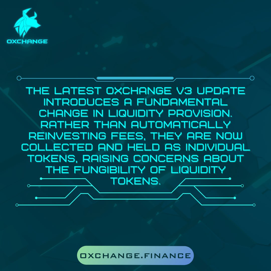 oxchangefinance's tweet photo. OXCHANGE v3's custom liquidity provision disrupts fungibility as fees accrue as individual tokens, not reinvested in the pool.
#OxchangeFinance #OxGaming #BreakNewRecords #concentratedliquidity #gasless #decentralizedexchange #cryptocurrency #trading #Tokenomics #Blockchainx https://t.co/pMdEz86Hcy