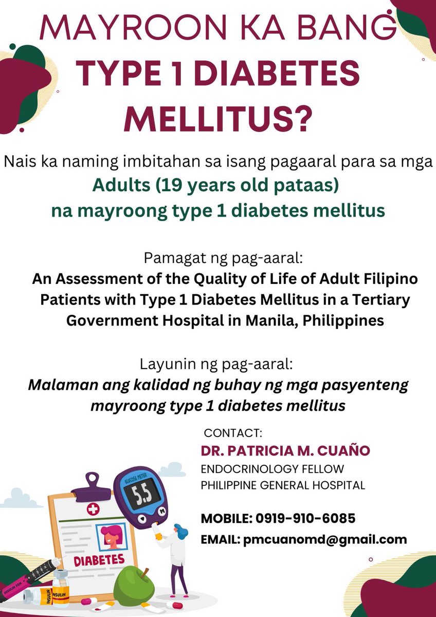 Are you a Filipino with Type 1 diabetes mellitus?  Then you’re invited to join this research (survey). Let’s make a change for Type 1 DM! #type1diabetes