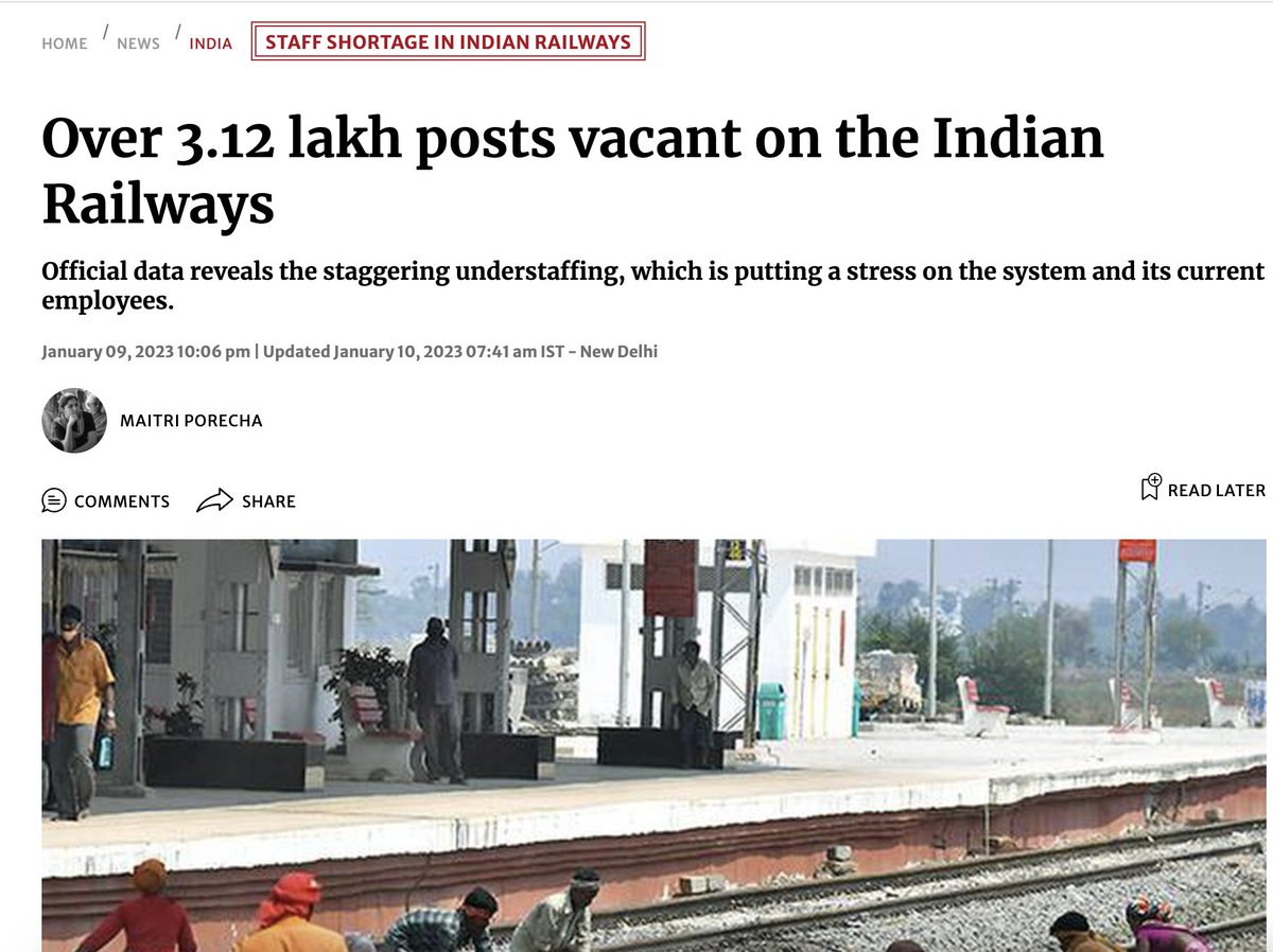 DrGauravGarg4's tweet photo. The maximum posts are vacant in the northern zone (38,754), followed by the western (30,476), eastern (30,141), and central zones (28,650).

In the Central Railway, of the 28,650 vacant posts, almost 50% of the vacancies (14,203) are in the safety category.

#Modiji_Railway_Vacancy_Do