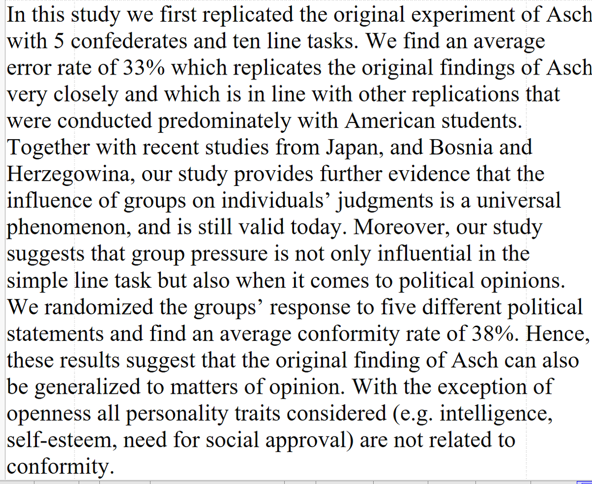 DegenRolf's tweet photo. Group pressure can sway a person to judge an obviously false perception as correct. The groundbreaking Solomon Asch conformity experiment passes the critical replication test with flying colors after more than 70 years. https://t.co/6GX7WKwVzU https://t.co/phSF28MCPu