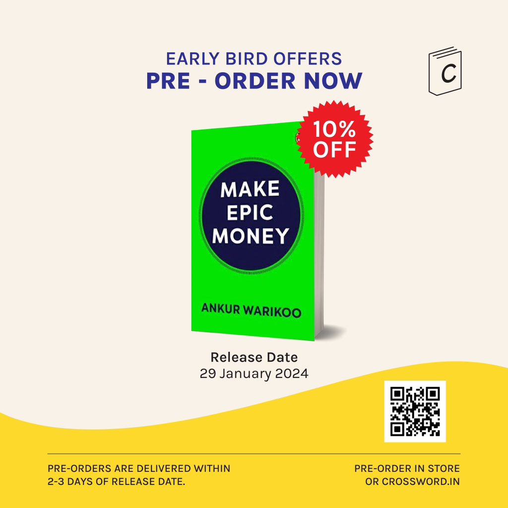 In his latest book Make Epic Money, @warikoo dives deep into the complex world of money to provide you with the ultimate personal-finance blueprint. 💸 Pre-order now and get 10% off! crossword.in/collections/pr…