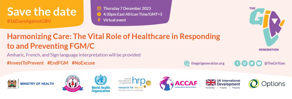 JOIN US, on 7th Dec as we discuss why #FGM is a public health concern and why health practitioners should be equipped to prevent and respond to #FGM complications. Register here zoom.us/webinar/regist…