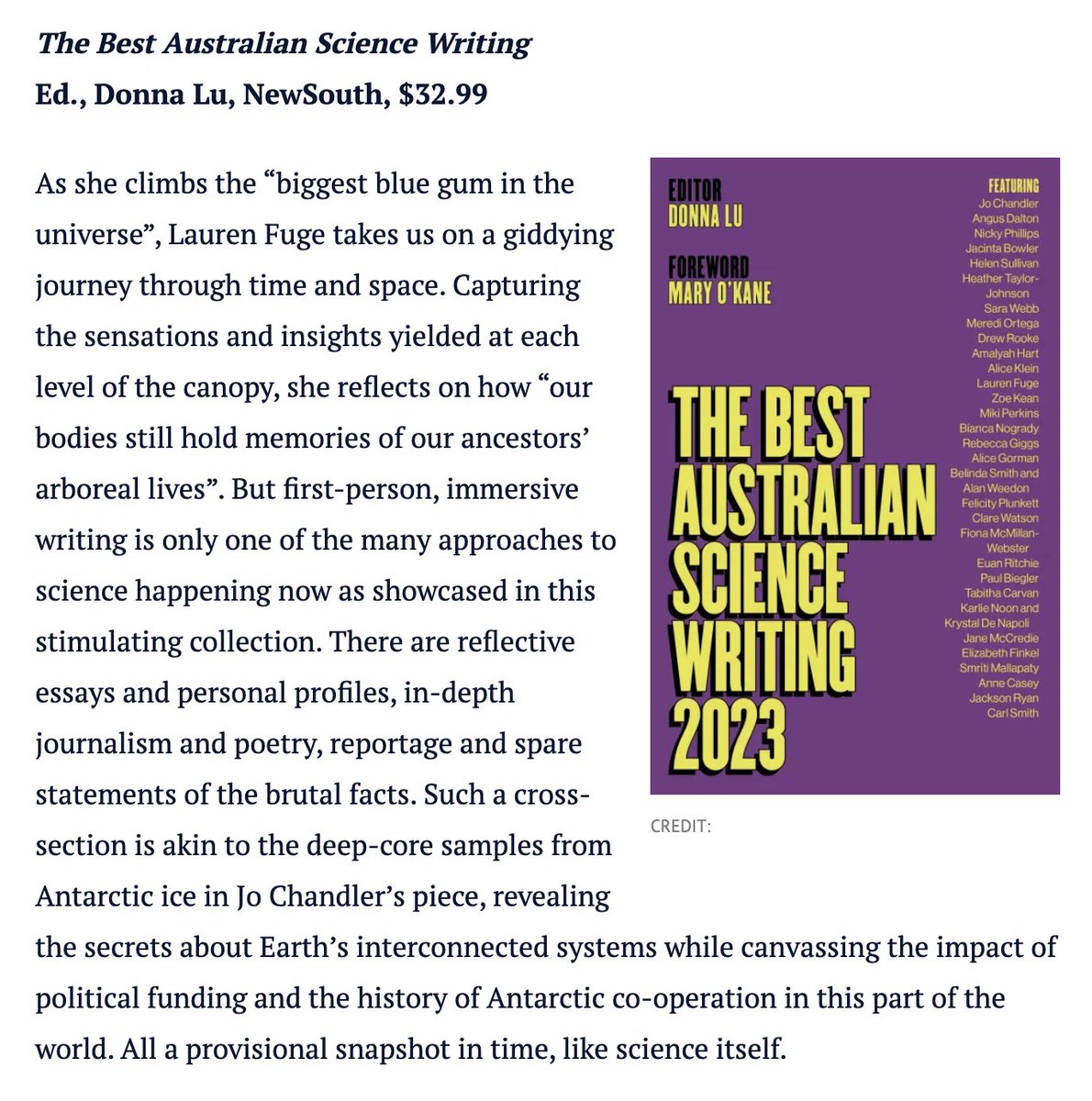 Stick this one in your Christmas stockings! Whoop whoop @donnadlu @ @newsouthpub books - lovely review in @theage @smh for Best Australian #Science Writing 2023.