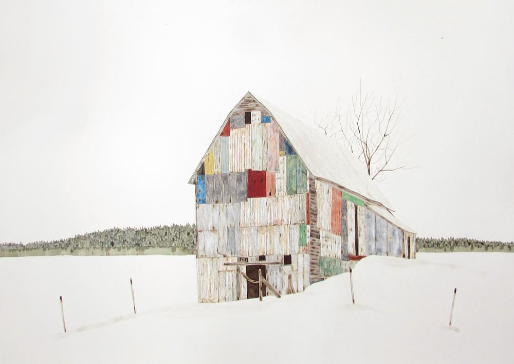 'Snowdrift barn' by contemporary British painter Kate Evans #WomensArt