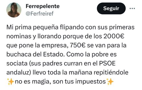 caminantes21's tweet photo. Dile a tu prima que se quede los 2000€.  Que devuelva todo el gasto en educación y sanidad que ha originado desde que nació. Desde ahora, que se pague el médico, pague peajes cada día, si hay fuego que lo apague, si hay peligro que se defienda sola. Y verás lo que es llorar. https://t.co/SAcge9jWz4