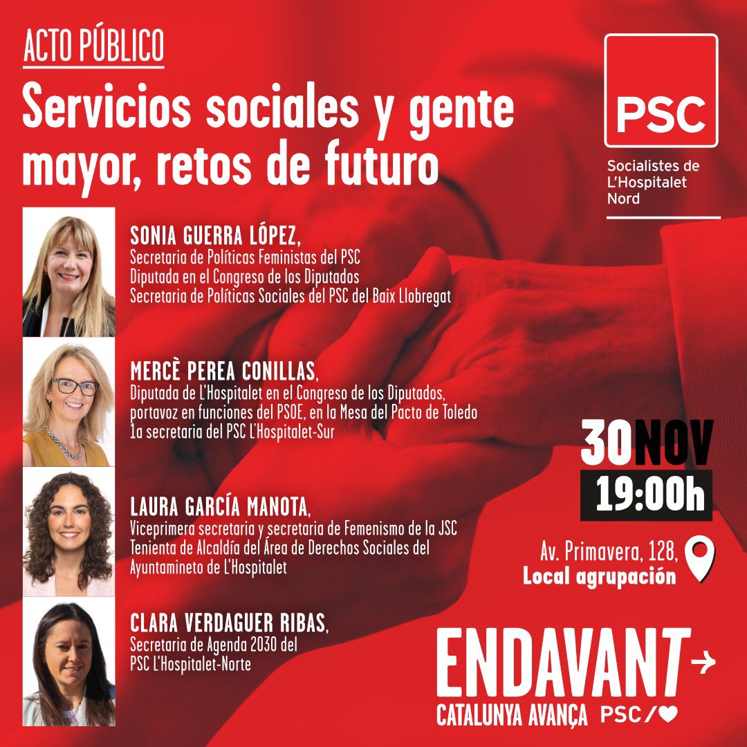 MercePerea's tweet photo. Avui participaré a l’agrupació nord del @psclh en l’acte “gent gran i els reptes de futur”.
Avui parlarem d’ells i dels joves. Ambdós frontispici de les poltiques que enforteixen el Pacte Intergeneracional.
#CohesióSocial
#ProjectesDeVida
#CatalunyaAvança
@socialistes_cat https://t.co/JlNq8ZAHLR