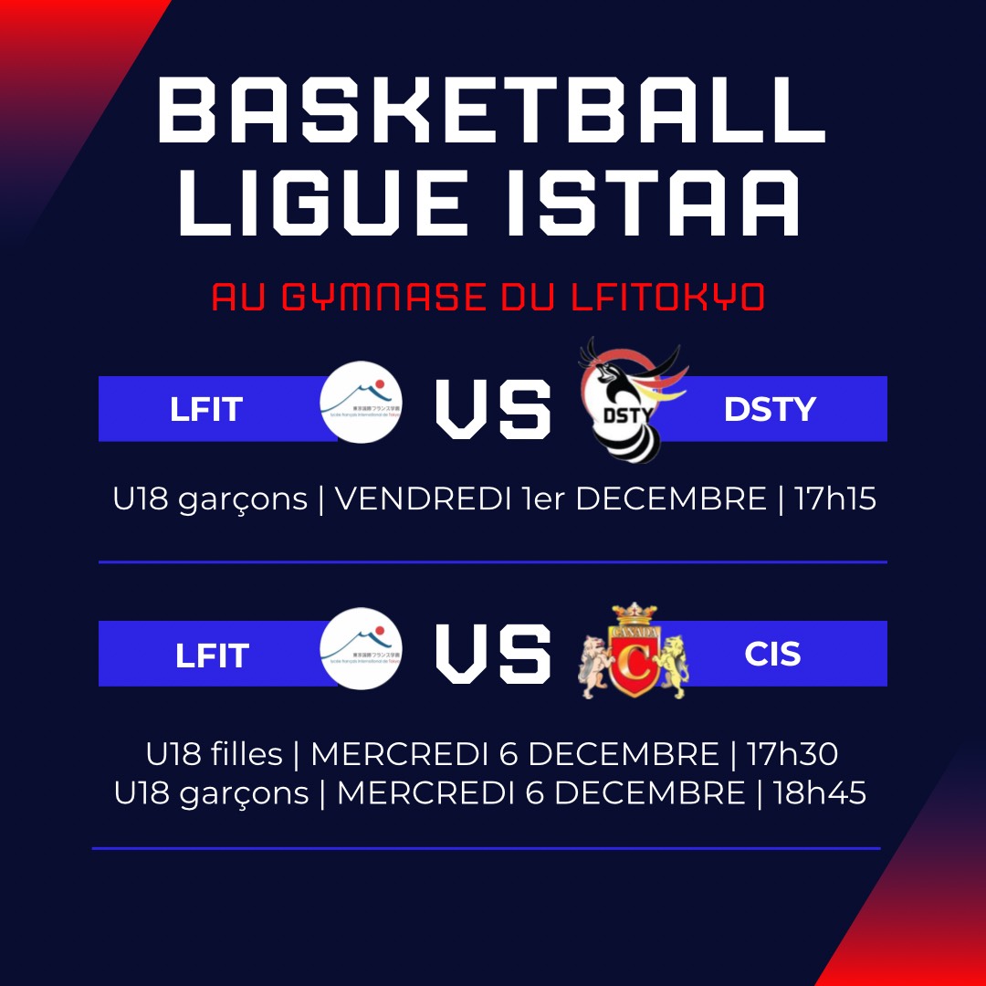 lfitokyo's tweet photo. #BASKETBALL : VENEZ #SOUTENIR LES #EQUIPES DU LFI TOKYO
La #saison #ISTAA débute au #gymnase du #LFITokyo. Venez nombreux #vivre l’#action avec nous !
Les détails sur https://t.co/5ef3bdgpAR.
#Letsgo! 🏀
@aefeinfo
@fltfapee
@ambafrancejp
@aefeap https://t.co/jldmaRX5ZX