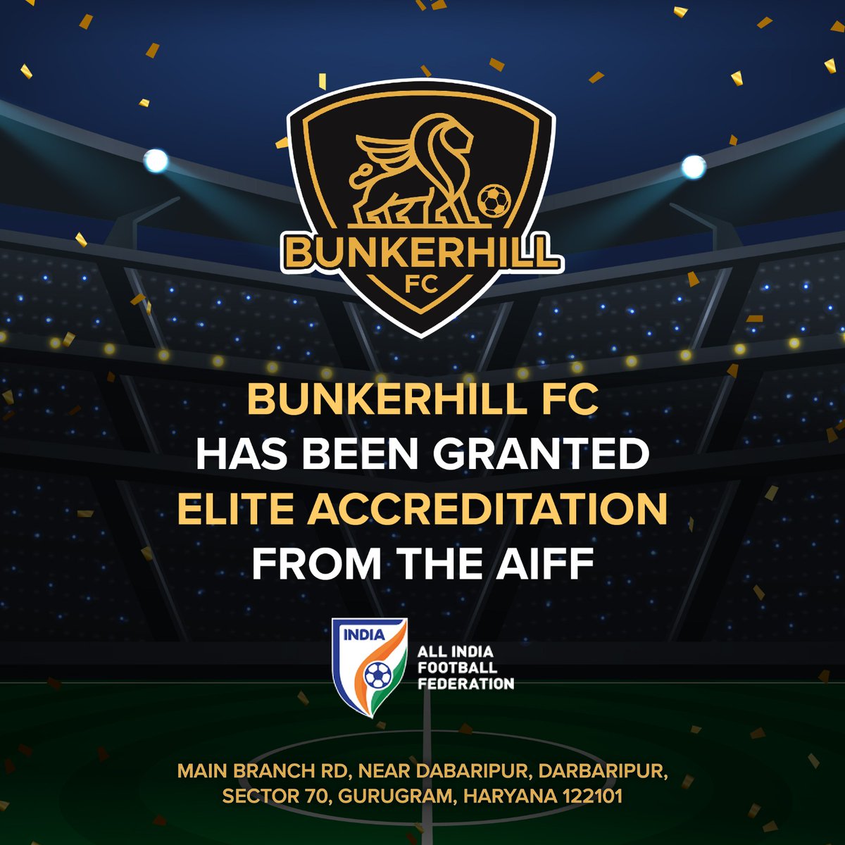 Bunkerhill is committed to develop some top notch footballing talent in india . We have program with 100% scholarship for 100 kids every year .
Thanks #AIFF for grading us the elite status.