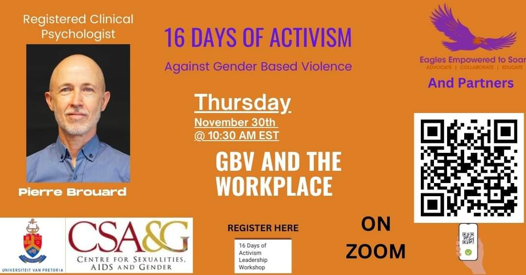 Please see the registration link for Today's workshop 

Time 17:00 (GMT 2)
           10:00(EST)

GBV and the Workplace 

#ActivismUnites