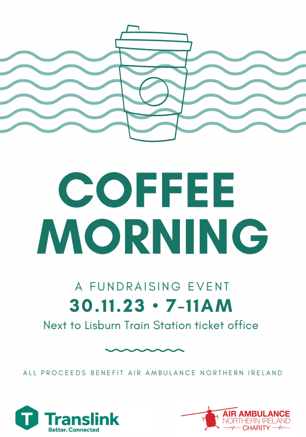 Translink (@translink_ni) on Twitter photo Travelling through Lisburn Train Station this morning? Be sure to check out their coffee morning ☕🍰
With all proceeds going to our Charity Partner <a href="/AirAmbulanceNI/">@AirAmbulanceNI</a> Travelling through Lisburn Train Station this morning? Be sure to check out their coffee morning ☕🍰
With all proceeds going to our Charity Partner <a href="/AirAmbulanceNI/">@AirAmbulanceNI</a>