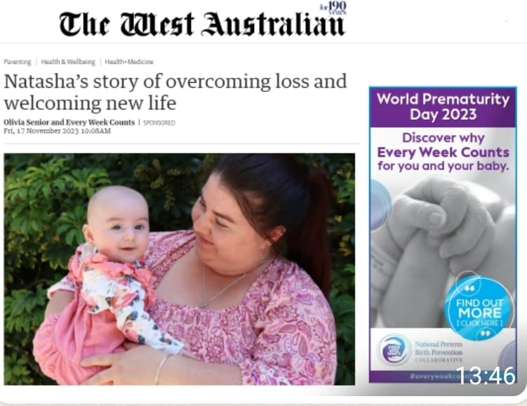 Humbling to read of Natasha Frost’s powerful story or preterm birth, pregnancy loss and ultimately a healthy baby as part of World Prematurity Day. Read her story in the West Australian here: tinyurl.com/3j9tktn2
#everyweekcounts #pretermbirth #WIRF #WIRFWA #neonatalnovember