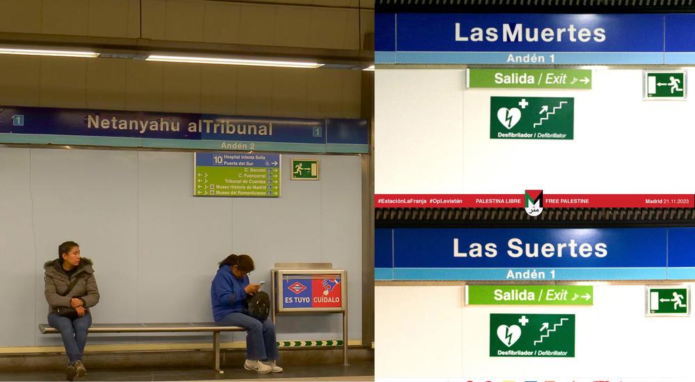 ‼️ ‼️ Gran acción del colectivo <a href="/redretro/">Redretro Sistema de Transporte Onírico</a> Sistema de Transporte Onírico. 
"Activistas de arte urbano renombran 5⃣ estaciones de <a href="/metro_madrid/">Metro de Madrid</a> para denunciar el genocidio palestino"  

⚫️ #AltoElFuegoYA 
🔴 #StopGazaGenocide 
🟢 #StopArmasConIsrael elsaltodiario.com/palestina/acti…