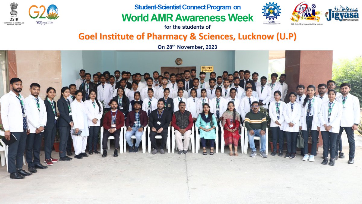 CSIR_CDRI's tweet image. Glimpses of #Student_Scientist_Connect Program during #WorldAMRAwarenessWeek celebrations at @CSIR_CDRI for the students of
#GoelInstituteofPharmacyandSciences, #Lucknow #UP On 28th November, 2023
@CSIR_IND @CsirJigyasa @IndiaDST @DrNKalaiselvi