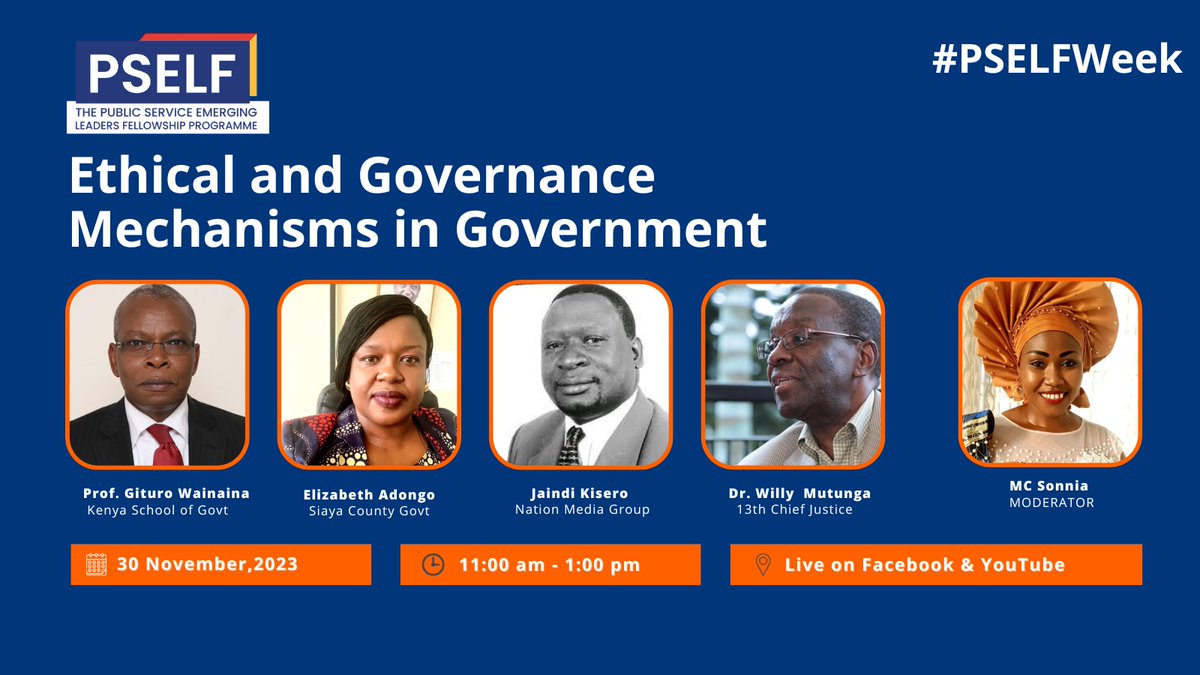 elfafrica1's tweet image. Ready to delve into the core of good governance?

Join us for a riveting discussion on &apos;Ethical and Governance Mechanisms in Government&apos; today. 

We have an esteemed panel featuring Prof. Gituro Wainaina, Elizabeth Adongo, Jaindi Kisero, and Dr. Willy Mutunga. #PSELFWeek