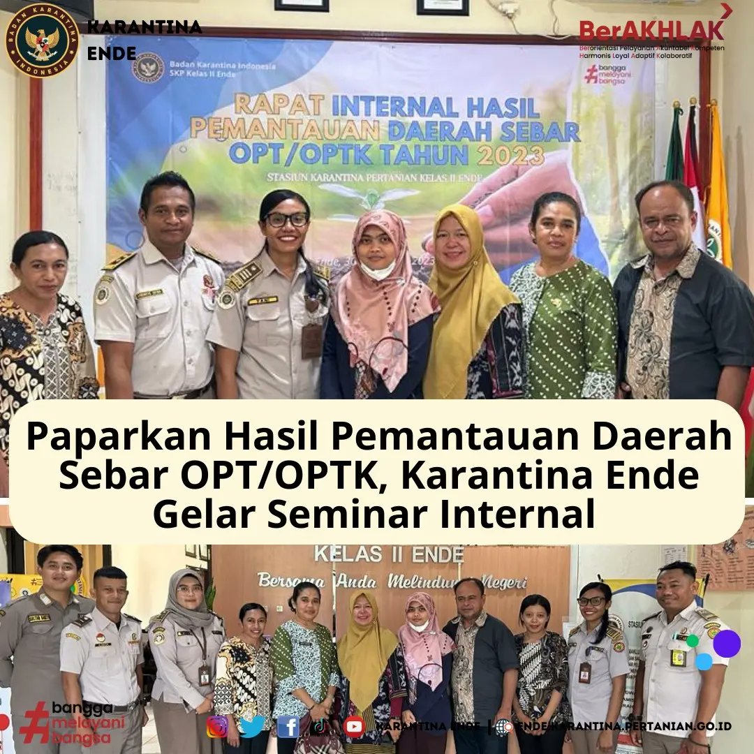 KarantinaEnde's tweet photo. Paparkan Hasil Pemantauan Daerah Sebar OPT/OPTK, Karantina Ende Gelar Seminar Internal 

Ende - Bertempat di Aula Kantor Karantina Ende menggelar seminar internal hasil pemantauan daerah sebar OPT/OPTK Tahun 2023, Kamis (30/11). https://t.co/osyDoOtNyT