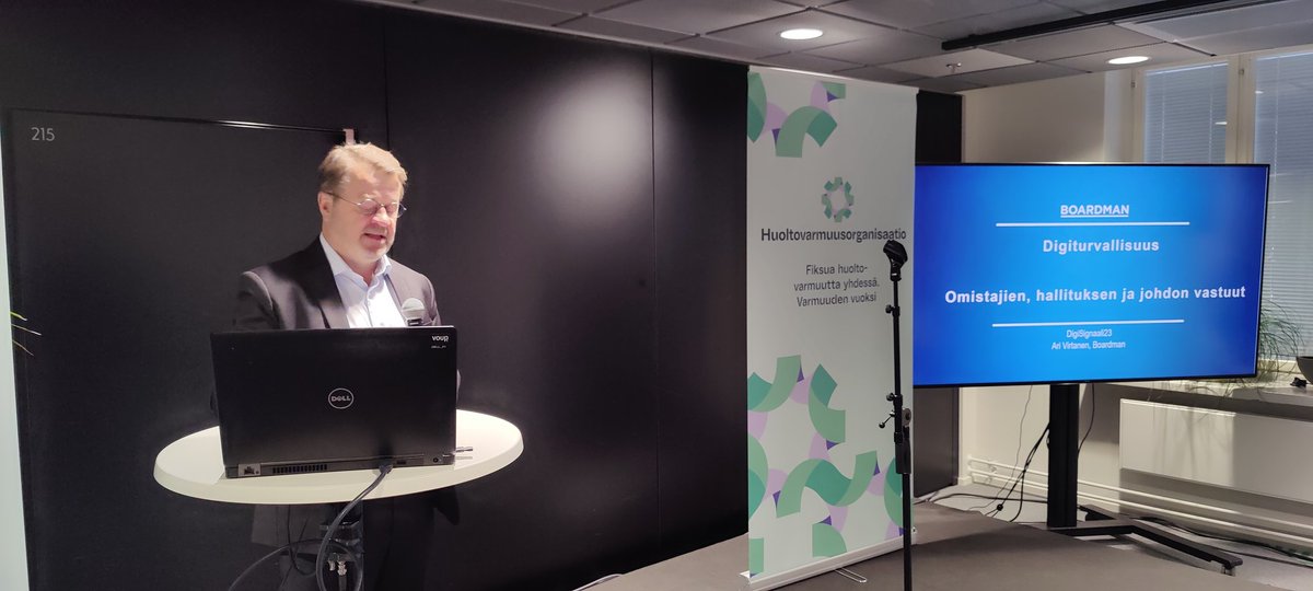 Ari Virtanen <a href="/BoardmanOy/">Boardman Oy</a> alusti Omistajien, hallituksen ja johdon vastuista.  "Hallituksen agendoille toimintaympäristön seurannalla on syytä varata entistä enemmän aikaa." #Digisignaali23