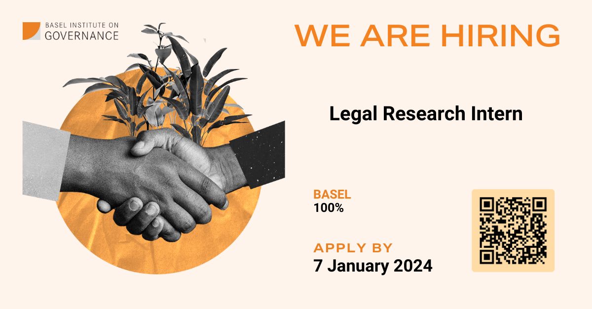 Basel Institute on Governance (@baselinstitute) on Twitter photo We are looking for a Legal Research Intern to work with our Public Governance team and International Centre for Asset Recovery (ICAR) <a href="/StolenAssets/">International Centre for Asset Recovery</a>.
You'll be working as part of the <a href="/HorizonEU/">Horizon Europe 🇪🇺</a> FALCON (Fight Against Large-scale Corruption and Organised Crime Networks) project, as We are looking for a Legal Research Intern to work with our Public Governance team and International Centre for Asset Recovery (ICAR) <a href="/StolenAssets/">International Centre for Asset Recovery</a>.
You'll be working as part of the <a href="/HorizonEU/">Horizon Europe 🇪🇺</a> FALCON (Fight Against Large-scale Corruption and Organised Crime Networks) project, as