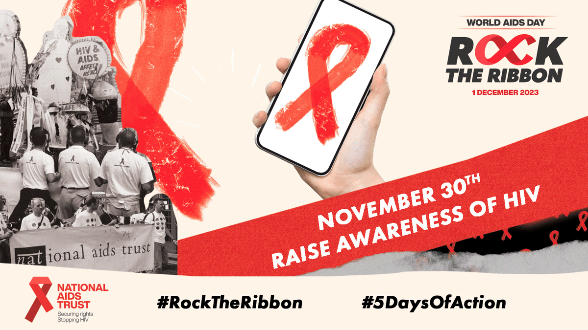 NAT_AIDS_Trust's tweet photo. #WorldAIDSDay is tomorrow, and today is the 4th of our #5DaysOfAction

Help us raise awareness of HIV and #WorldAIDSDay with your networks.

We’ve created a pre-written message sharing that tomorrow is #WorldAIDSDay and how to support.

Share the message➡️ https://t.co/uETInSfQPl https://t.co/EivhmzpVNE