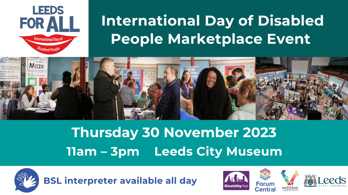 Looking forward to the #LeedsForAll #InternationalDayOfDisabledPeople Marketplace Event at @LeedsCityMuseum today @MyForumCentral All welcome to attend.