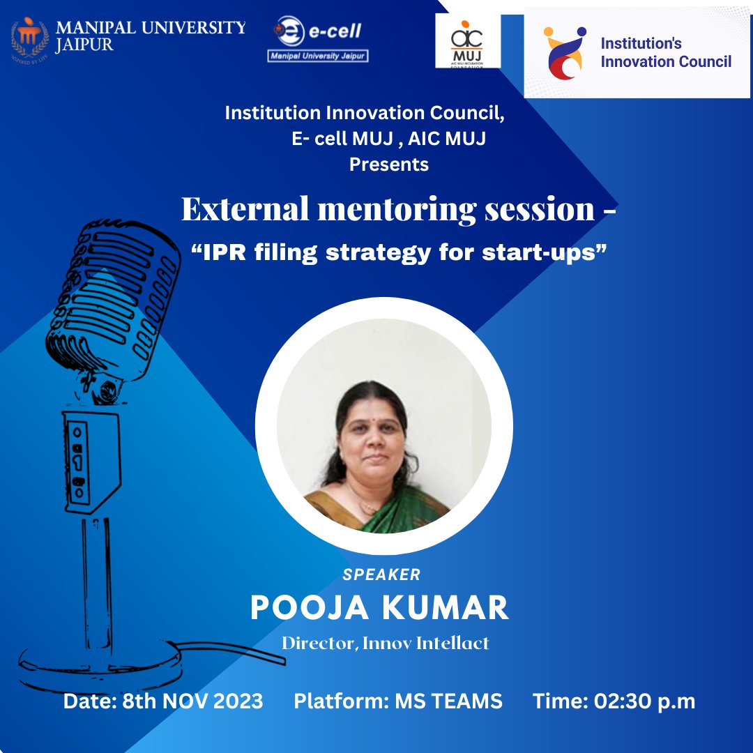 ecellmuj's tweet photo. IIC-MUJ, E-cell MUJ and AIC-MUJ organized a series of External Mentorship Sessions on November, 7 and 8,  2023.
Timing: 10:30 am - 1:30 pm and 2:30 pm - 5:30 pm (Both days) 
Platform: MS-TEAMS https://t.co/N4Pt5F3Fuh