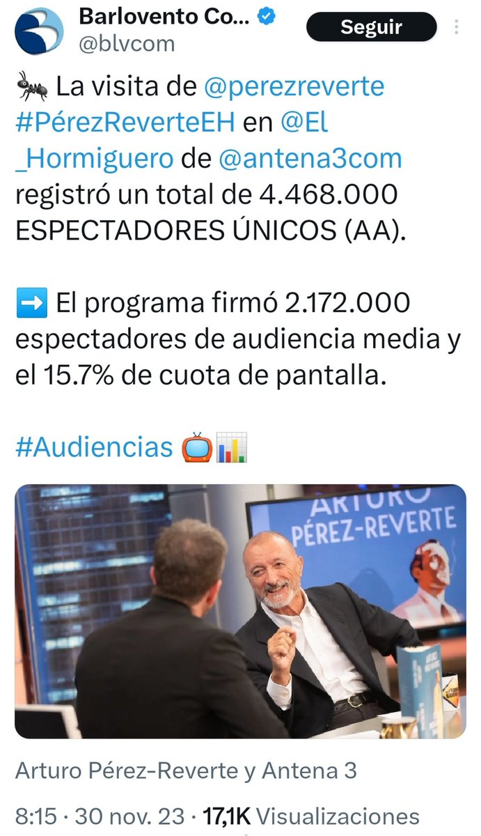 Scarlett_GJ's tweet photo. El Hormiguero, ese programa líder de audiencia en el que Pablo Motos dice que no se puede hablar con libertad, lleva a Pérez Reverte a llamar asesino al Presidente del Gobierno y a dar alas a un facherío que no parece tener límites... Sois un peligro público https://t.co/OJljShUxb4