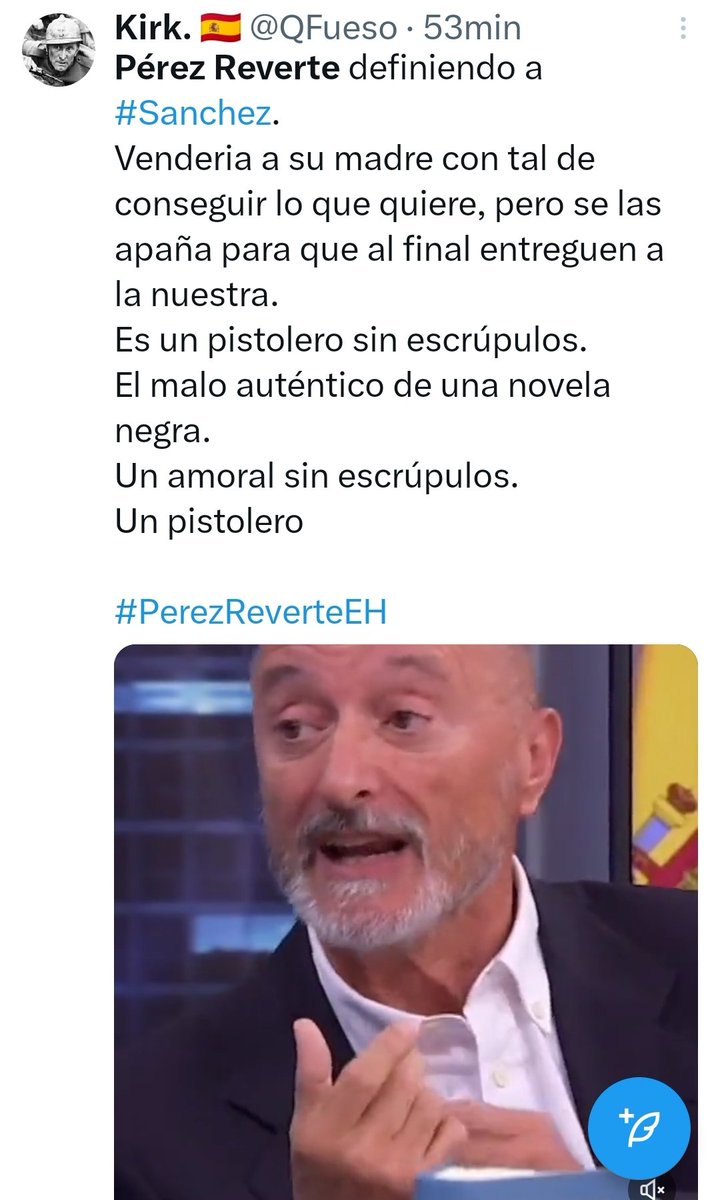 Scarlett_GJ's tweet photo. El Hormiguero, ese programa líder de audiencia en el que Pablo Motos dice que no se puede hablar con libertad, lleva a Pérez Reverte a llamar asesino al Presidente del Gobierno y a dar alas a un facherío que no parece tener límites... Sois un peligro público https://t.co/OJljShUxb4