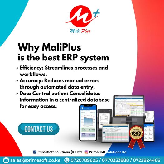 PrimeSoftKenya's tweet photo. See Why MaliPlus ERP stands out as the best ERP choice?📷
📷 Experience seamless integration, unmatched support, and innovation that propels your success. Choose excellence, choose MaliPlus ERP.
#MaliPlus #MaliPlusERP #businessgrowth #erpsystem https://t.co/chyXcTyeiv