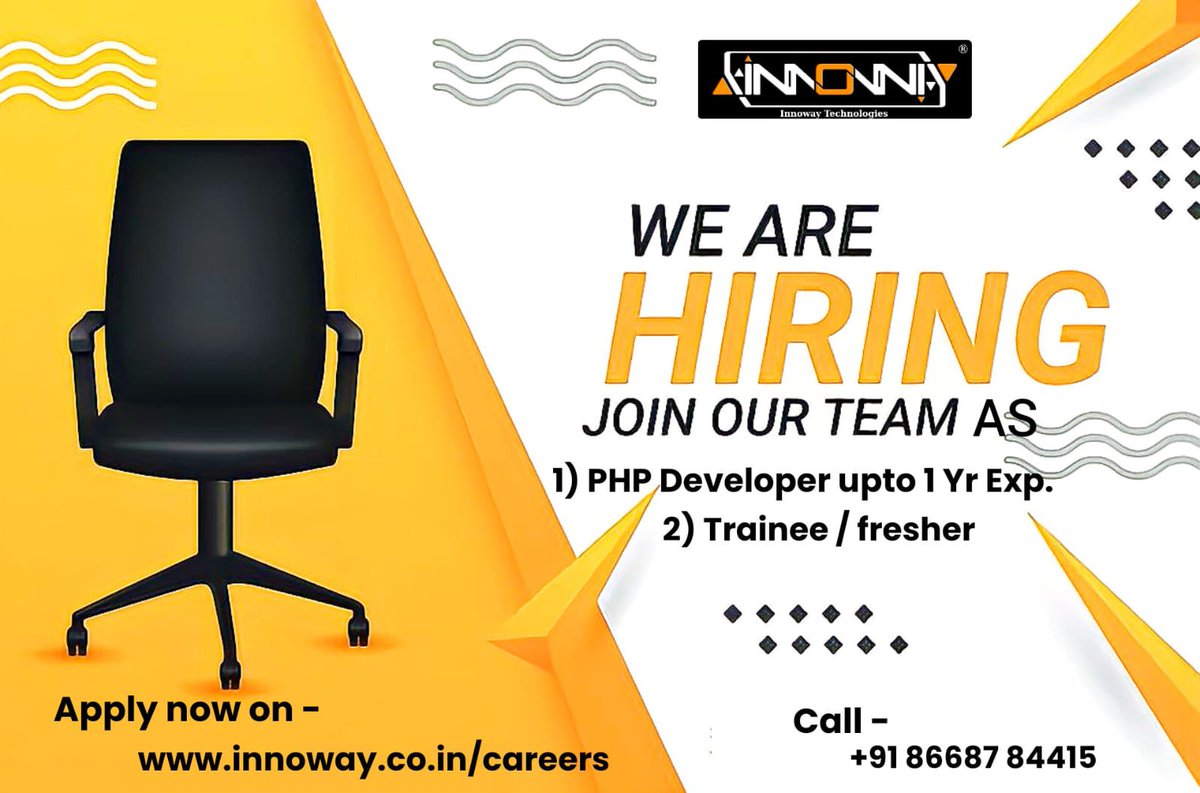innoway_tech's tweet photo. We’re Hiring…
Apply Now
https://t.co/wsmsOcintV
#Innoway #HIRINGNOW #Pune
#jobs #php #developer #trainee https://t.co/UQESsmv0aw