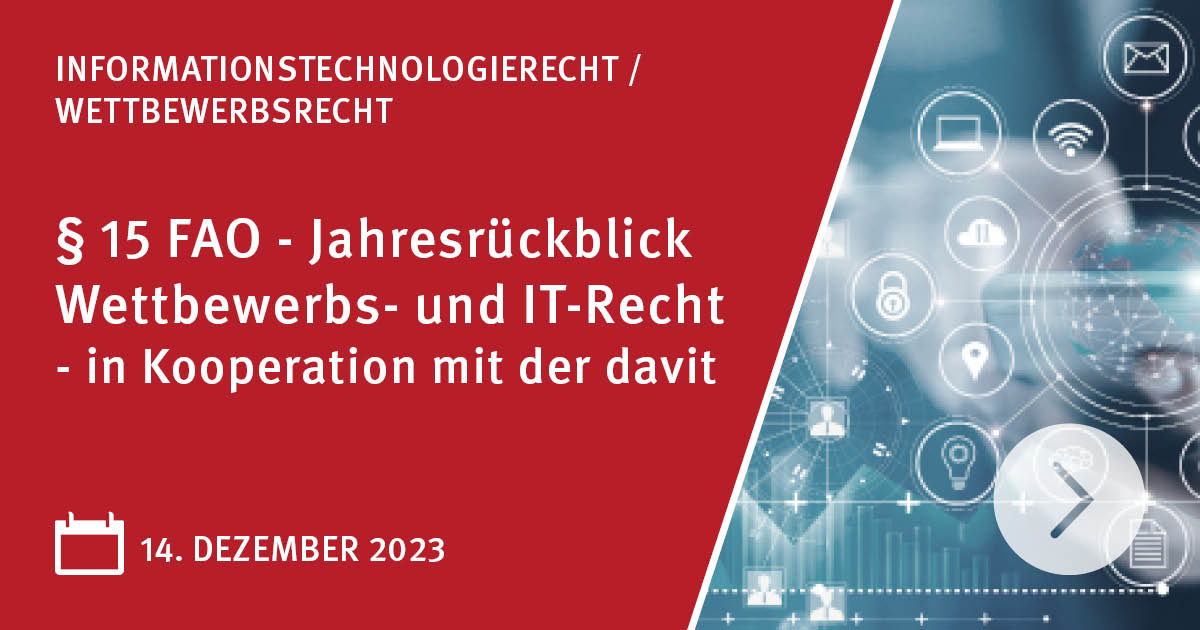 Wie jedes Jahr wollen unsere beiden Referenten einen Überblick über Altbekanntes und Neues aus dem Bereich des Wettbewerbsrechts und des Rechts der Informationstechnologie geben: hav.de/de/veranstaltu…