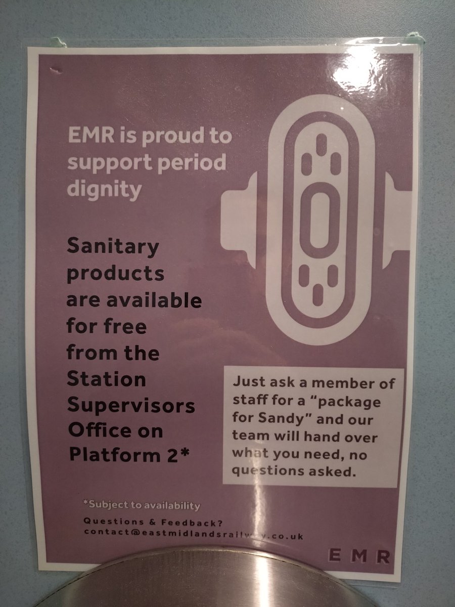 KirstyBOLD's tweet photo. On my way to #London today and I'm really impressed to see this poster @EastMidRailway station in #Derby! What a fab idea #PackageForSandy #PeriodPoverty #EMR https://t.co/1hX1mHSgQT