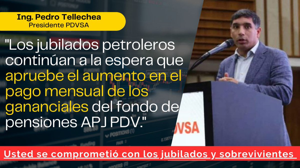 JorgeKhouri4's tweet photo. @TellecheaRuiz @NicolasMaduro Ing. @TellecheaRuiz

@PDVSA / APJ PDV deben cumplir con la obligación y el compromiso.

Los jubilados petroleros requieren de pagos mensuales sostenibles acorde a la alta inflación.

¡No es dádiva! Solicitamos el pago de los gananciales del fondo de pensiones.

#30Nov #PDVSA #FDP https://t.co/uZnHAGPJLX