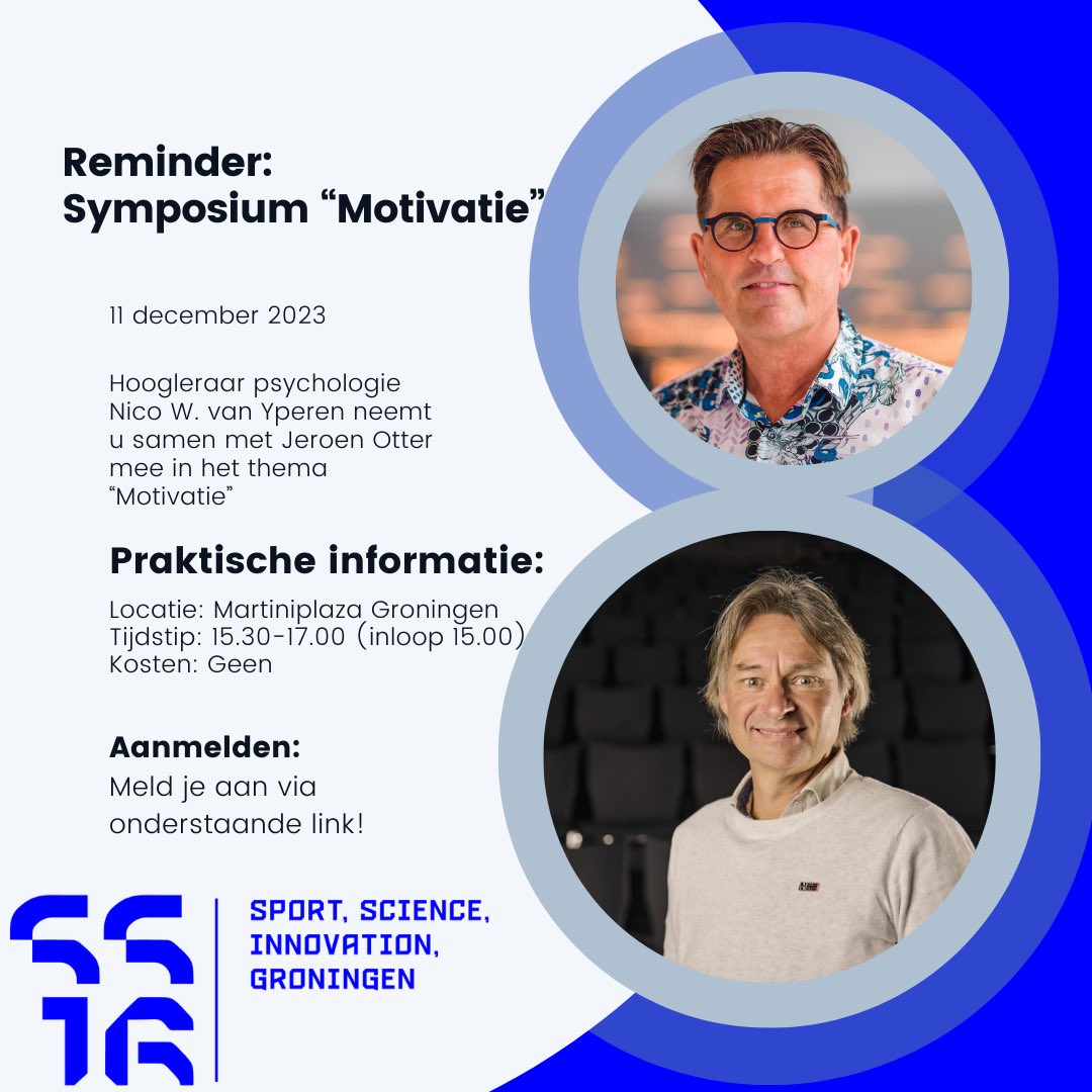SSIG (@sportscience_ig) on Twitter photo 🚨REMINDER🚨
Op maandag 11 december 2023 vind het #symposium ‘#Motivatie’ plaats voorafgaand aan het <a href="/SportgalaGro/">Sportgala Groningen</a>
‼️Nog niet aangemeld? ‼️
Doe dit dan snel via ssig.nl/2023/11/07/spo…
#sportscience #Groningen 🚨REMINDER🚨
Op maandag 11 december 2023 vind het #symposium ‘#Motivatie’ plaats voorafgaand aan het <a href="/SportgalaGro/">Sportgala Groningen</a>
‼️Nog niet aangemeld? ‼️
Doe dit dan snel via ssig.nl/2023/11/07/spo…
#sportscience #Groningen