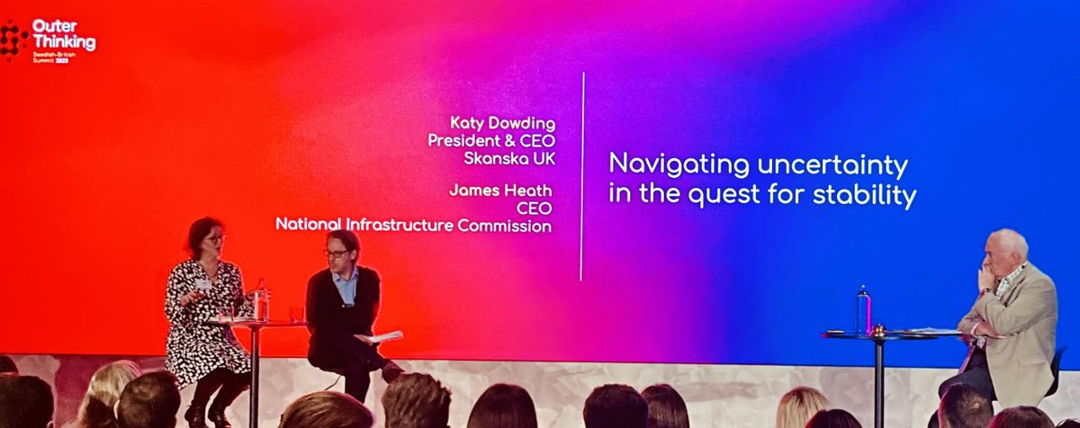 SkanskaUKplc's tweet photo. Our President and CEO Katy, Dowding @Dowding2 joined James Heath CEO National Infrastructure Commission at #OuterThinking, at the Swedish-British summit today, discussing the benefits of major infrastructure projects for our society. https://t.co/38of51RQrs