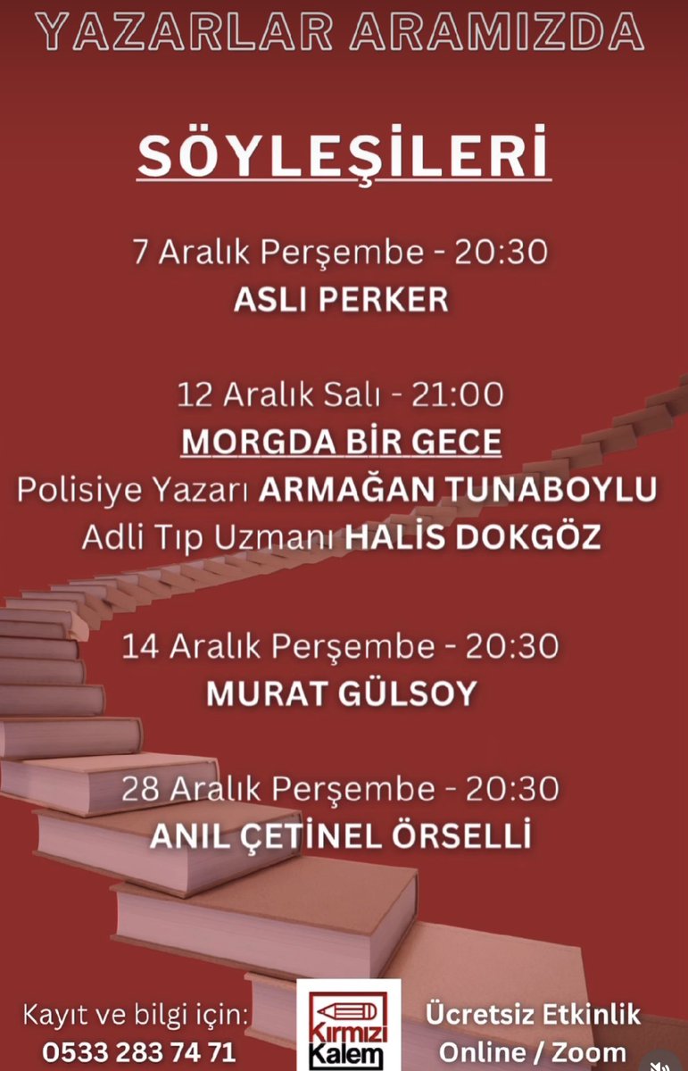 Kırmızı Kalem Edebiyat etkinlikleri kapsamında Polisiye Yazarı Armağan Tunaboylu ile konuşuyoruz… Vakti olanları bekliyoruz…