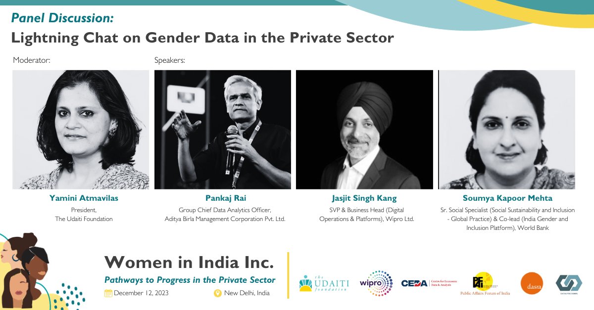 official_udaiti's tweet image. Our “Lightning Chat on #GenderData in the #PrivateSector” brings together eminent leaders from the ecosystem to highlight the importance of gender data and share recommendations on developing evidence-based solutions to increase women&apos;s representation in the workplace!