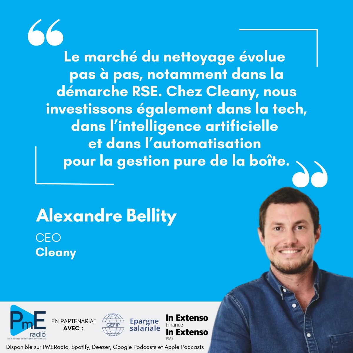 [INTERVIEW] 🎙️
🔊Ecoutez sur : lnkd.in/g4y5hRNm
Richard Fremder interviewe Alexandre Bellity, CEO de Cleany qui nous livre son #expérience sur @PMERadio_tv
🤝En partenariat avec #GEFIP et <a href="/InExtensoFT/">In Extenso Finance</a>
Retrouvez tous nos #podcasts sur btobradio.tv 
#Nettoyage #IA