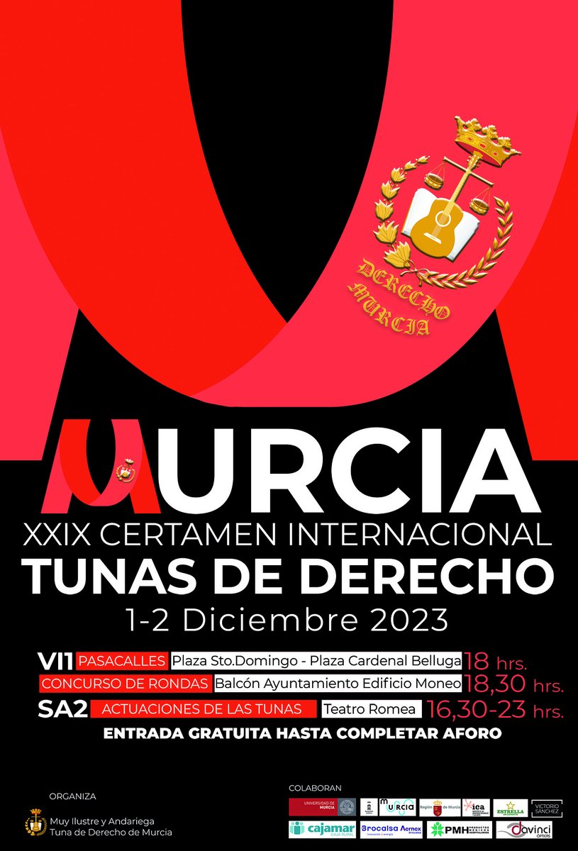 🎵 ¡Un fin de semana para disfrutar de las tunas en Murcia en el #CertamendeTunasdeDerecho ! Más de 400 tunos de derecho animando nuestras calles!
¡Te esperamos el sábado desde las 16:30, en la Gran Gala en <a href="/TeatroRomea/">Teatro Romea</a>! 

🌟¡ENTRADA GRATUITA!🌟
tunaderechomurcia.es